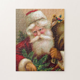 Vintager Weihnachtsmann mit dem Sack voll von den Puzzle