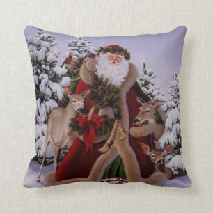 Vintager Weihnachtsmann mit den Tieren Kissen
