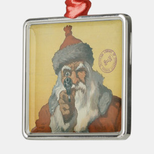 Vintager Weihnachtsmann mit einem Gewehr Silbernes Ornament