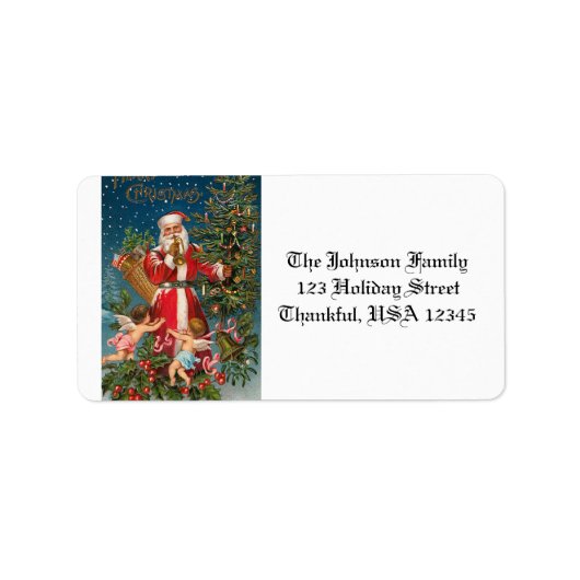 Vintager Weihnachtsmann mit Engeln Adressaufkleber (Vorne)