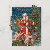 Vintager Weihnachtsmann mit Engeln Feiertagspostkarte (Vorne/Hinten)