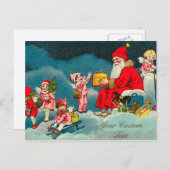 Vintager Weihnachtsmann mit Engeln Feiertagspostkarte (Vorne/Hinten)