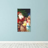 Vintager Weihnachtsmann mit Engeln Leinwanddruck (Insitu (Holzboden))