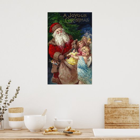 Vintager Weihnachtsmann mit Engeln Poster (Küche)