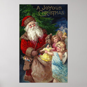 Vintager Weihnachtsmann mit Engeln Poster