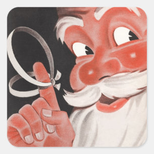 Vintager Weihnachtsmann mit Erinnerung-String auf  Quadratischer Aufkleber
