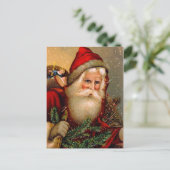 Vintager Weihnachtsmann mit Gehstock Feiertagspostkarte (Stehend Vorderseite)