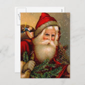 Vintager Weihnachtsmann mit Gehstock Feiertagspostkarte (Vorne/Hinten)