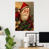 Vintager Weihnachtsmann mit Gehstock Poster (Heimbüro)