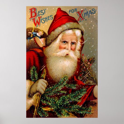 Vintager Weihnachtsmann mit Gehstock Poster (Vorne)