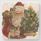 Vintager Weihnachtsmann mit Geschenk-Weihnachten Steinuntersetzer (Vorderseite)