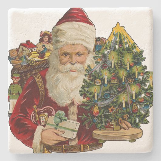Vintager Weihnachtsmann mit Geschenk-Weihnachten Steinuntersetzer (Vorderseite)