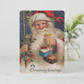 Vintager Weihnachtsmann mit Geschenken Feiertagskarte (Stehend Vorderseite)