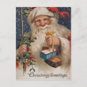 Vintager Weihnachtsmann mit Geschenken Feiertagspostkarte (Vorderseite)