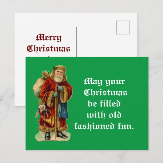 Vintager Weihnachtsmann mit Geschenken Postkarte (Vorne/Hinten)