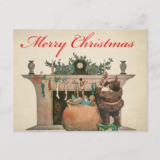 Vintager Weihnachtsmann mit Geschenken Postkarte (Vorderseite)