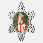 Vintager Weihnachtsmann mit Geschenken Schneeflocken Zinn-Ornament (Rechts)