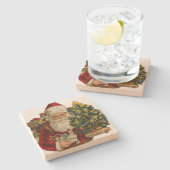 Vintager Weihnachtsmann mit Geschenken Weihnachten Steinuntersetzer (Seitenansicht)