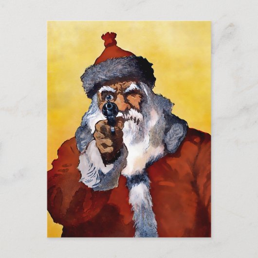 Vintager Weihnachtsmann mit Gun-Weihnachten-Postka Postkarte (Vorderseite)