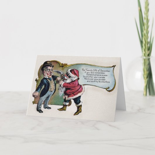 Vintager Weihnachtsmann mit Gun-Weihnachtskarte Feiertagskarte (Vorderseite)