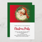 Vintager Weihnachtsmann mit Holly & Pine Wreath We Einladung (Vorne/Hinten)
