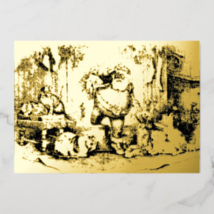 Vintager Weihnachtsmann mit Katzen und Hunden Weih Folien Feiertagskarte