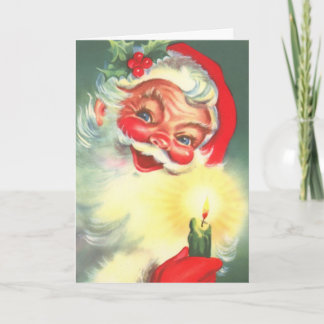 Vintager Weihnachtsmann mit Kerze Feiertagskarte
