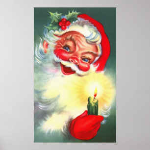 Vintager Weihnachtsmann mit Kerze Poster