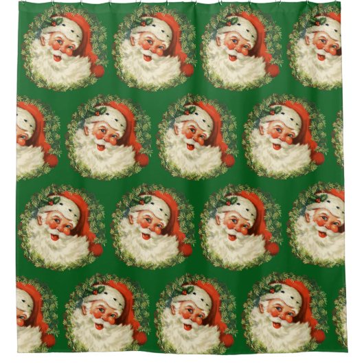 Vintager Weihnachtsmann mit Kiefernwald Duschvorhang (Vorderseite)