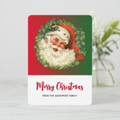 Vintager Weihnachtsmann mit Kiefernwald Feiertagskarte (Stehend Vorderseite)