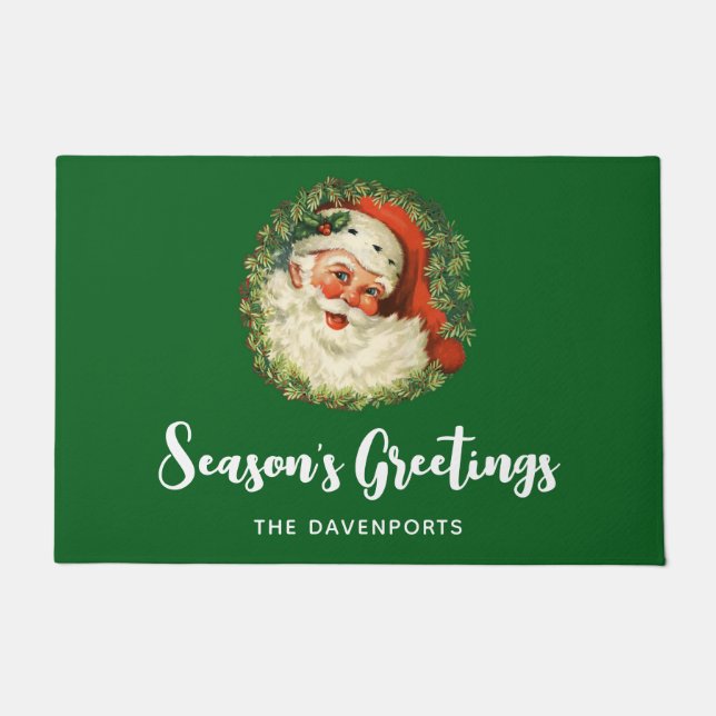 Vintager Weihnachtsmann mit Kiefernwald Fußmatte (Vorderseite)