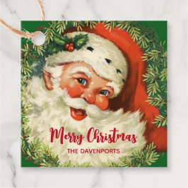 Vintager Weihnachtsmann mit Kiefernwald Geschenkanhänger