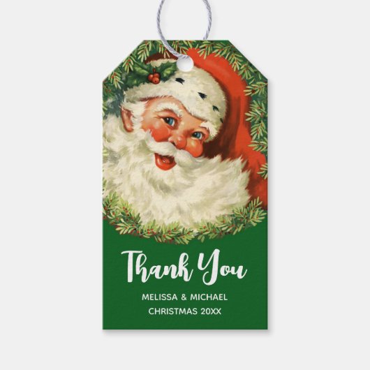 Vintager Weihnachtsmann mit Kiefernwald Geschenkanhänger (Vorderseite)