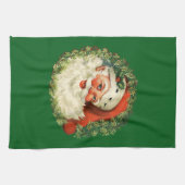 Vintager Weihnachtsmann mit Kiefernwald Geschirrtuch (Horizontal)