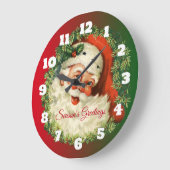 Vintager Weihnachtsmann mit Kiefernwald Große Wanduhr (Winkel)