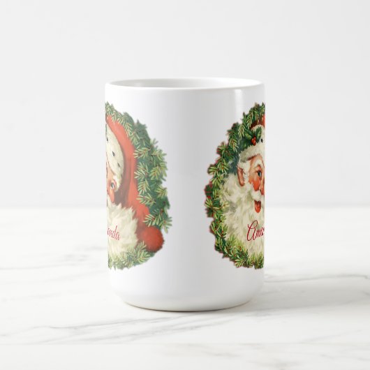 Vintager Weihnachtsmann mit Kiefernwald Kaffeetasse (Mittel)