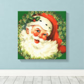 Vintager Weihnachtsmann mit Kiefernwald Leinwanddruck (Insitu (Holzboden))