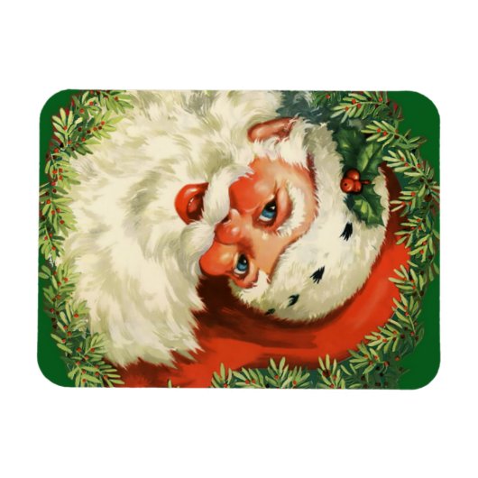 Vintager Weihnachtsmann mit Kiefernwald Magnet (Horizontal)