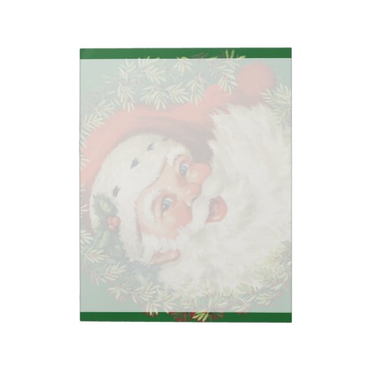 Vintager Weihnachtsmann mit Kiefernwald Notizblock (Rotiert)