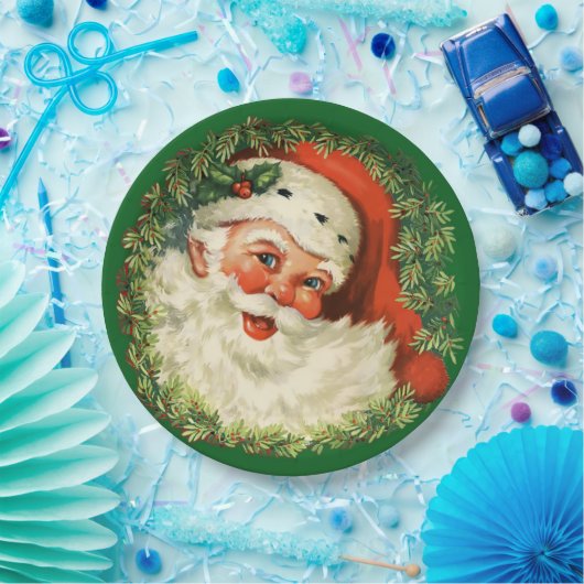 Vintager Weihnachtsmann mit Kiefernwald Pappteller (Party)