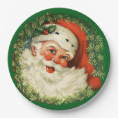 Vintager Weihnachtsmann mit Kiefernwald Pappteller (Vorderseite)