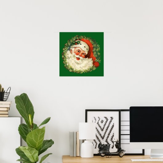 Vintager Weihnachtsmann mit Kiefernwald Poster (Heimbüro)