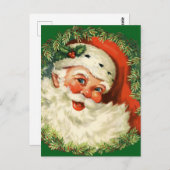 Vintager Weihnachtsmann mit Kiefernwald Postkarte (Vorne/Hinten)