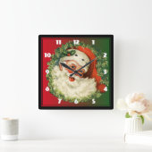 Vintager Weihnachtsmann mit Kiefernwald Quadratische Wanduhr (Zuhause)