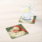 Vintager Weihnachtsmann mit Kiefernwald Rechteckiger Pappuntersetzer (Vor Ort)