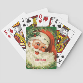 Vintager Weihnachtsmann mit Kiefernwald Spielkarten