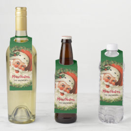 Vintager Weihnachtsmann mit Kiefernwald Weihnachte Flaschenanhänger