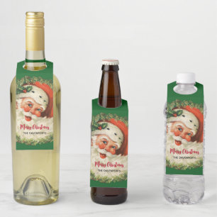 Vintager Weihnachtsmann mit Kiefernwald Weihnachte Flaschenanhänger