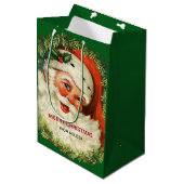 Vintager Weihnachtsmann mit Kiefernwald Weihnachte Mittlere Geschenktüte (Vorderseite Schrägansicht)