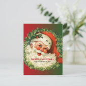 Vintager Weihnachtsmann mit Kiefernwald Weihnachte Postkarte (Stehend Vorderseite)